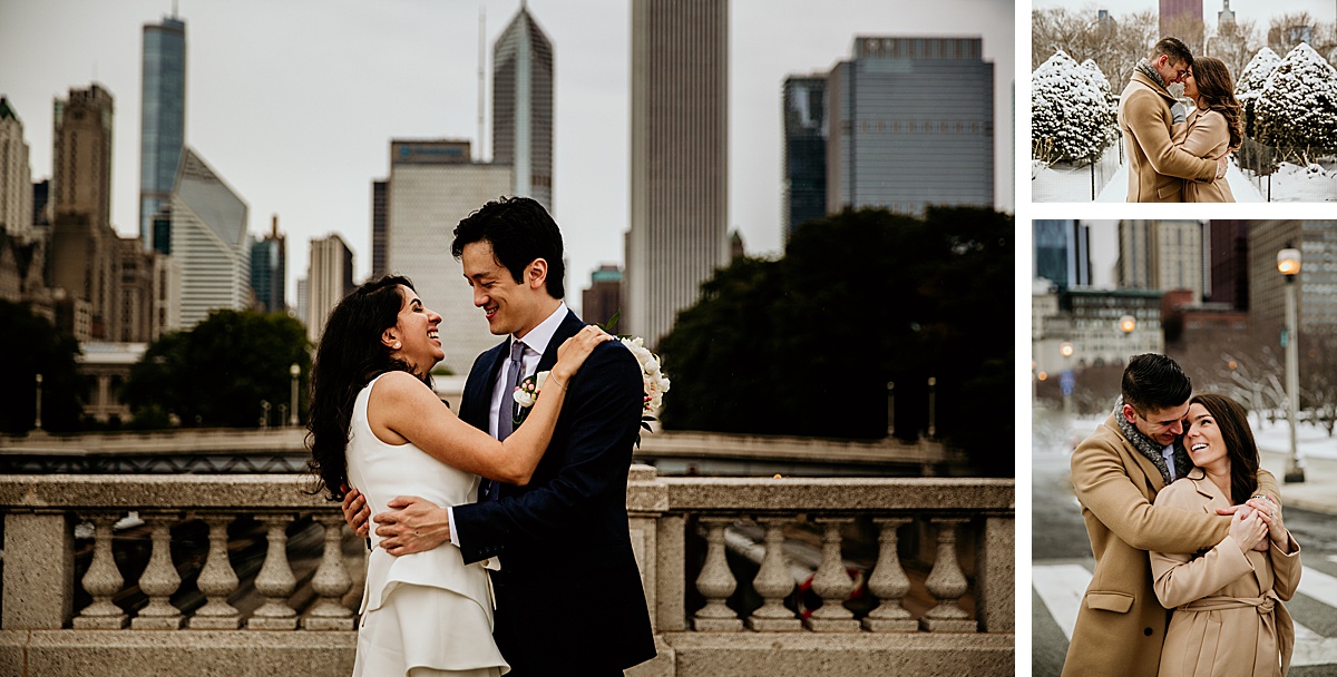grant park, skyline, couple, chicago engagement locations, couples engagement photos,