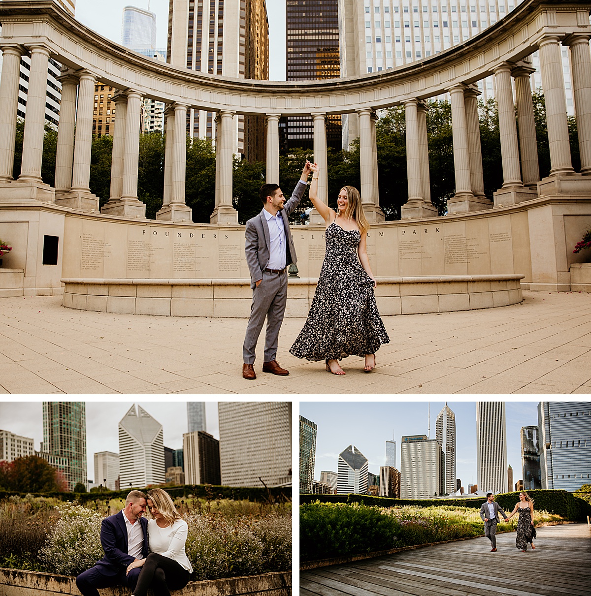 millenium park, Lurie Garden, Crown Fountain, Millennium Monument, engagement photos, chicago engagement locations, couples engagement photos,