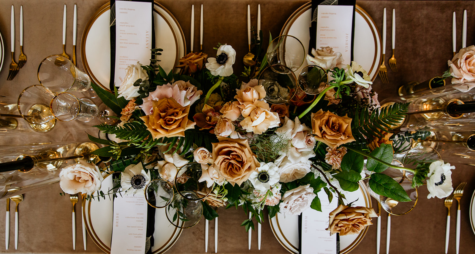 Neutral floral wedding table center piece