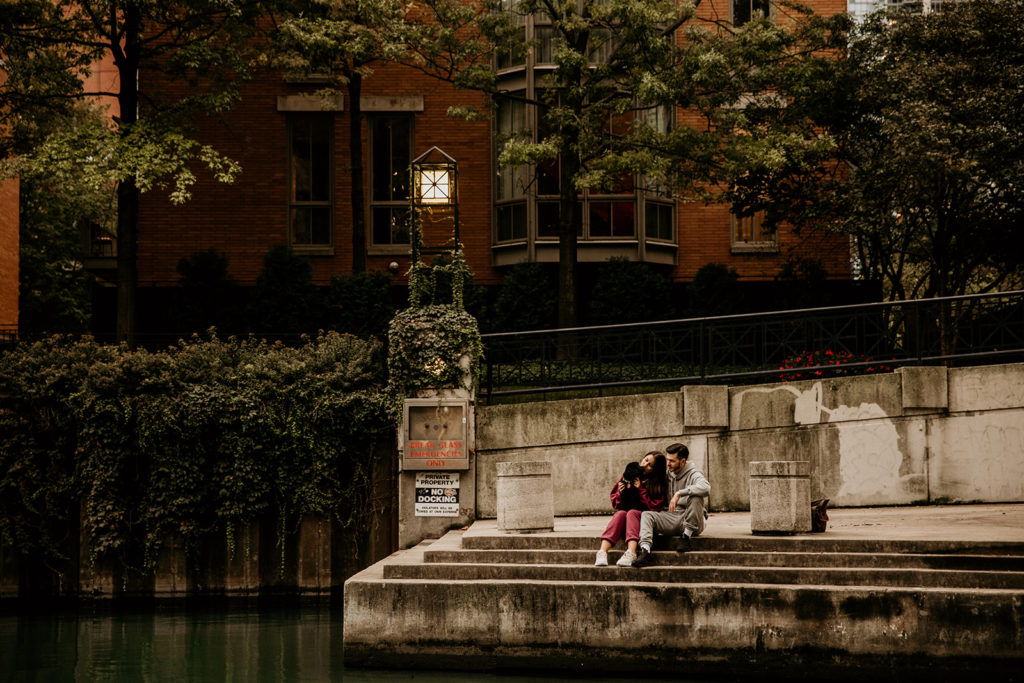 Couple's engagement photos at the Ogden Slip in Chicago