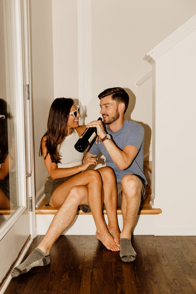Couple's engagement photos in their home of chicago