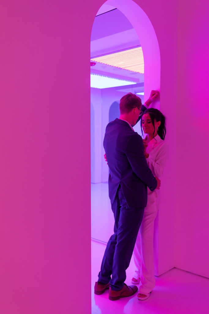couple after wedding day at chicago color factory museum 