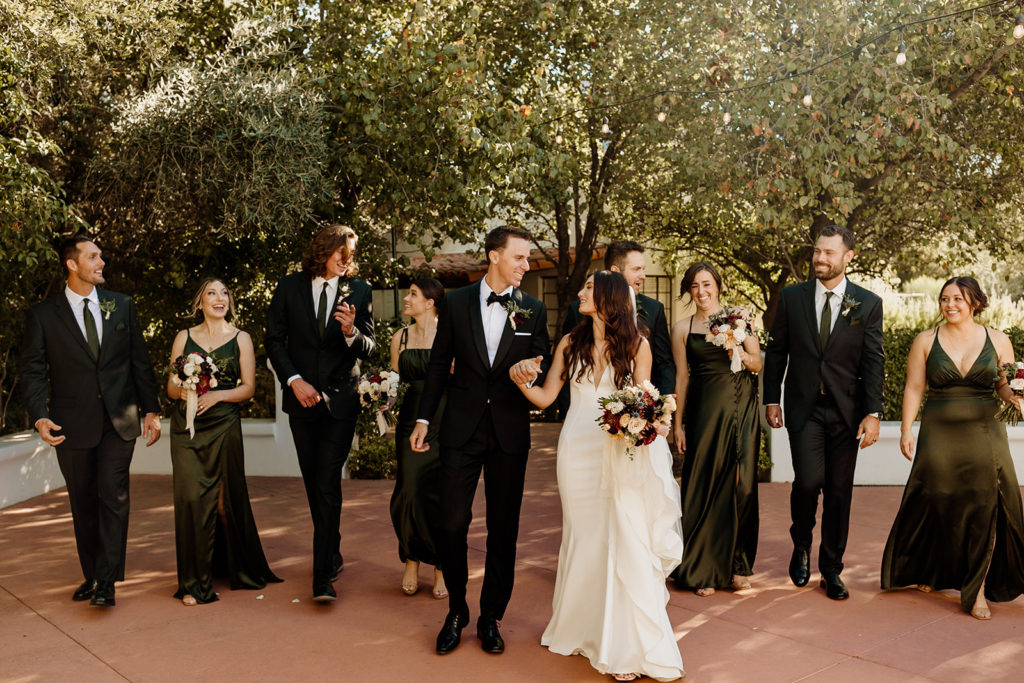 wedding party portraits on wedding day with bridesmaids and groomsmen
