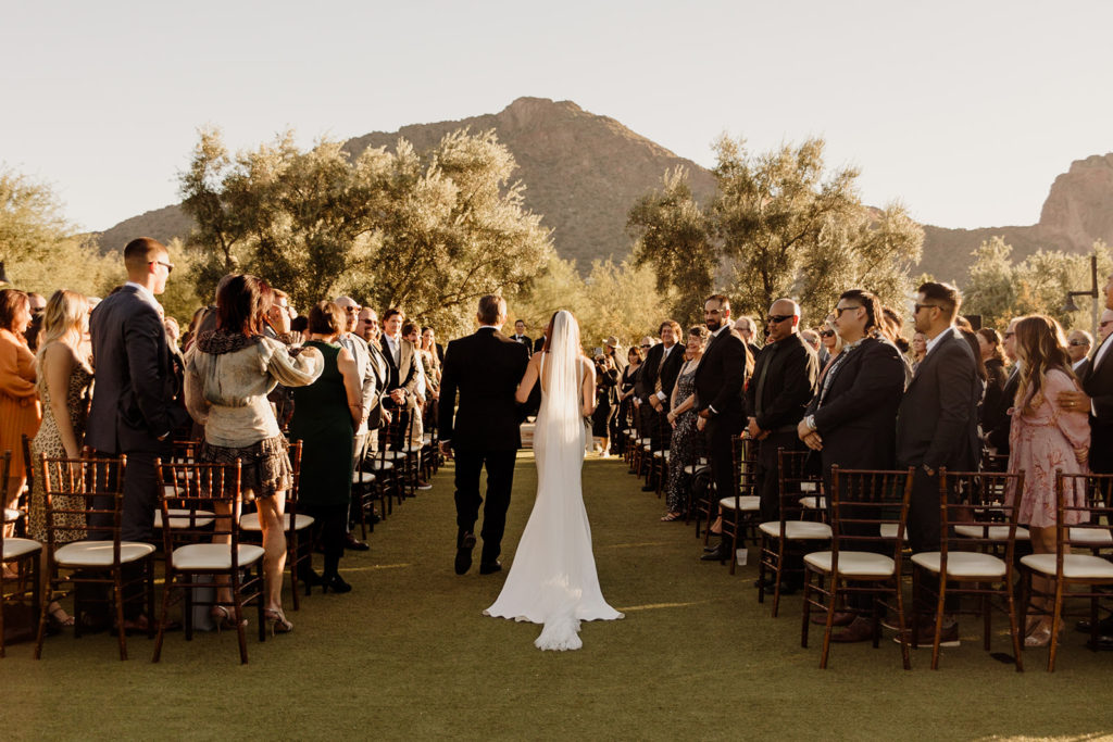 arizona wedding ceremony with bride walking down the aisle